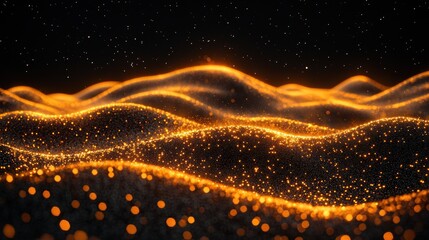 Fototapete - Golden particles wavy landscape abstract design