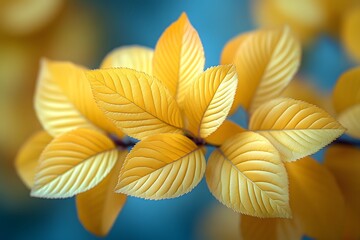 Wall Mural - Vibrant Yellow Autumn Leaves Against a Soft Blue Backdrop for Seasonal Designs