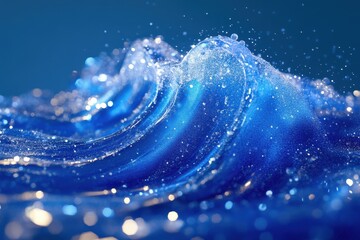 Poster - Holographic blue wave fluid effect with shimmering particles and dynamic movement, Hologram blue background Wave fluid Effect Information sea concept