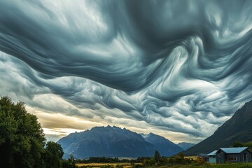 Poster - Timelapse displays stunning cloud movements over mountains at sunset showcasing nature's beauty, Timelapse With Beautiful Clouds Moving