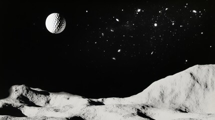Wall Mural - a golf ball is on a hill in the middle of a black and white photo. the photo is of a mountain with a