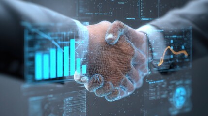 Poster - Holographic Handshake Symbolizing Business Partnership and Collaboration