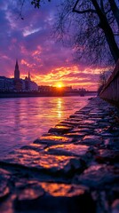 Wall Mural - vibrant sunset over river