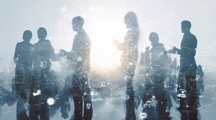 Poster - Silhouettes of People with Social Network Concept Overlaid in Office