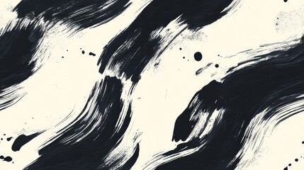 Fototapete - Abstract pattern of flowing black brushstrokes on a light background.