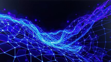 Leinwandbilder - Vibrant digital wave showcasing interconnected nodes in a mesmerizing blue and purple network design