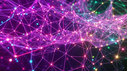 Leinwandbilder - Vibrant digital network display illuminating an abstract landscape of colorful connections in a futuristic world