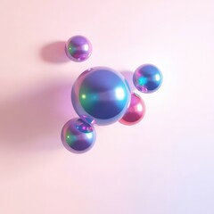 Poster - Colorful spheres float playfully above a soft pastel backdrop, creating a whimsical, surreal vibe with shimmering reflections