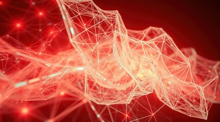 Leinwandbilder - Vibrant interplay of abstract geometric forms in red lighting, creating a dynamic visual experience in a digital art installation