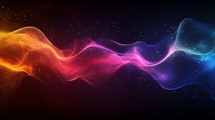 Fototapete - Dynamic, abstract waves of colorful particles in a dark background.