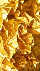 Poster - Shimmering golden foil creates intricate textures and patterns in a captivating display of light and shadow at daytime