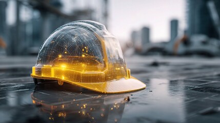 Poster - Modern Digital Construction Concept with Engineer Helmet Design