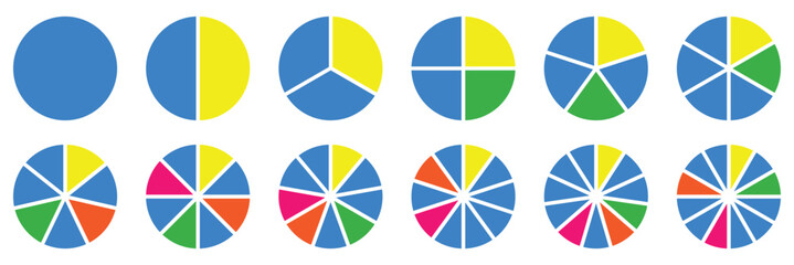Poster - Circle division infographic icon set. Pie chart divided. Vector illustration isolated on white background.
