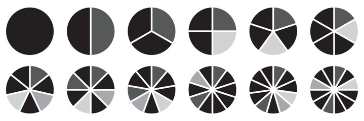 Poster - Circle division infographic icon set. Pie chart divided. Vector illustration isolated on white background.
