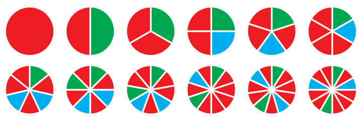 Poster - Circle division infographic icon set. Pie chart divided. Vector illustration isolated on white background.
