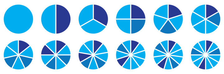 Poster - Circle division infographic icon set. Pie chart divided. Vector illustration isolated on white background.