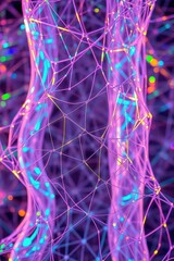 Leinwandbilder - Exploring a vibrant network of interconnected nodes and colorful strands in a captivating digital universe