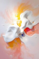 Leinwandbilder - Abstract white fluid shape swirling on a colorful background with hints of orange and yellow sparkling under soft light