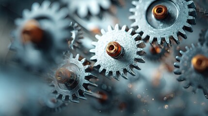Poster - Double Exposure of Gears Mechanism with Blurred Background Effect