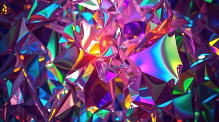 Poster - Vibrant reflections and prismatic colors dance within a kaleidoscopic crystal garden of light at dusk