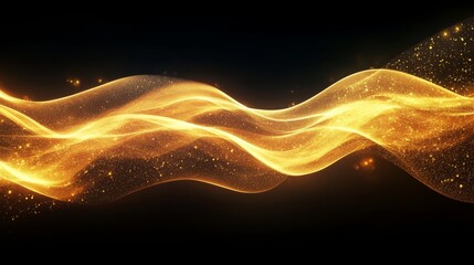 Fototapete - Abstract design of glowing gold waves on a black background.