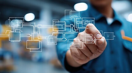 Poster - Supply Chain Specialist Overlays Flowchart in Industrial Setting