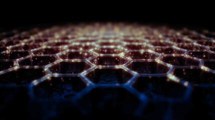 Poster - Close up Macro Shot Highlighting Honeycomb Texture With Golden Reflections on Neutral Background