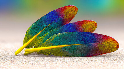 Poster - Iridescent Hummingbird Feathers Showcase Vibrant Colors and Delicate Textures on a White Surface