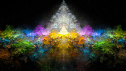 Poster - Abstract Triangular Patterns With Hands Transforming Into Natural Symbols in Vivid Colors