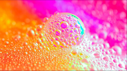 Poster - Colorful Bubbles Floating in Vibrant Liquid Abstract Art During Bright Daylight