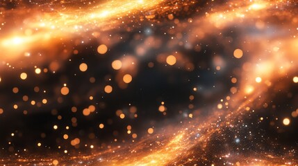 Fototapete - Abstract design featuring glowing orange particles on dark background.