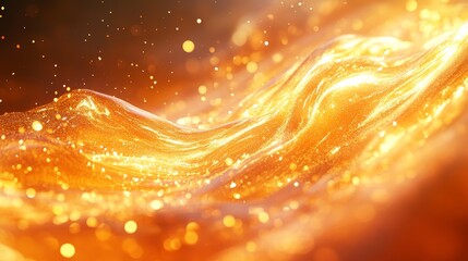 Fototapete - Abstract digital rendering of liquid gold-orange waves.
