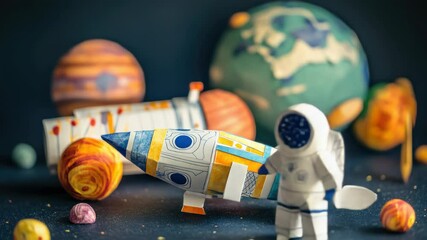 Poster - Paper astronaut model on a toy rocket, perfect for educational or creative projects