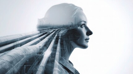 Poster - Female Project Manager Profile with Futuristic Layered Design