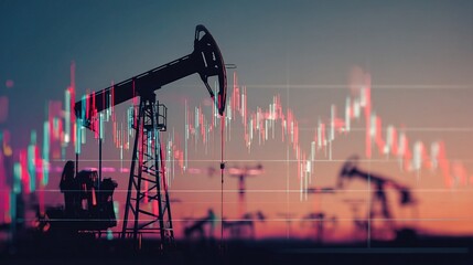 Poster - Oil Derrick with Stock Chart Overlay in Market Analysis Scene