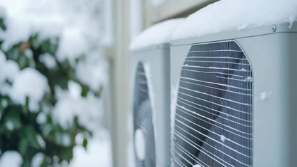 Poster - Close-up of an air conditioner covered in snow, possible scenario for winter weather or extreme cold