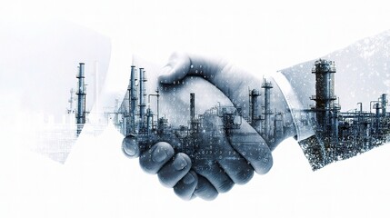 Poster - Business Partnership Handshake with Industrial Laboratory Background