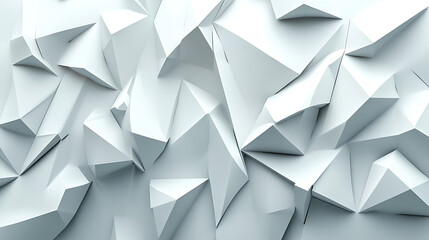 Poster - Abstract white polygon background with faceted geometric shapes and light and shadow detailing texture