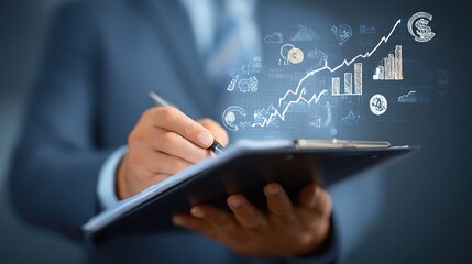 Poster - Financial Advisor Analyzing Investment Trends with Clipboard
