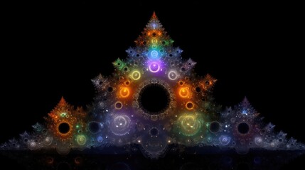 Poster - Bright Iridescent Triangular Fractal Design With High Contrast on a Black Background