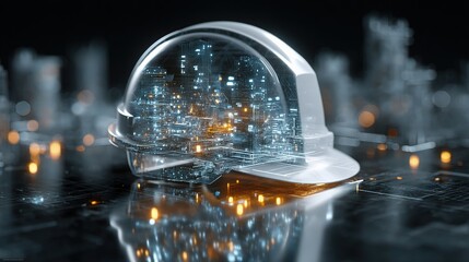 Poster - Modern Digital Construction Map with Engineer Helmet and Technology