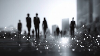 Poster - Leadership Network Concept with Dots and Silhouetted Group of People