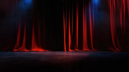 Poster - A stage lit with red and blue lights surrounded by smoke, suitable for concert or show images