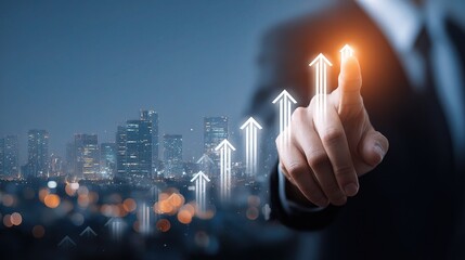 Poster - Business Analyst Pointing at Growth Chart with City Background