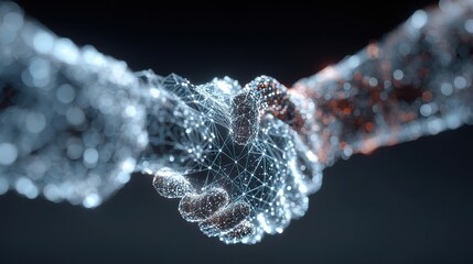 Poster - Digital Handshake Hologram Representing Network Connection Concept