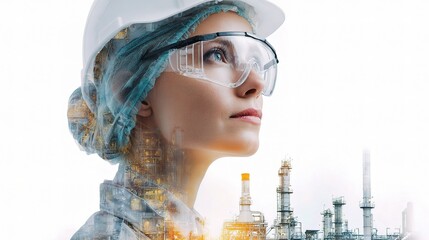 Poster - Female Technician in a Chemical Plant with Overlay Effects