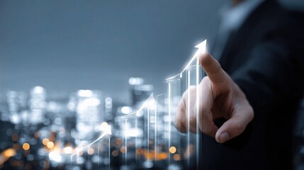 Poster - Business Analyst Pointing at Growth Chart with City Background