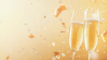 Poster - Two champagne flutes with confetti popping in the background, perfect for party or celebration scene