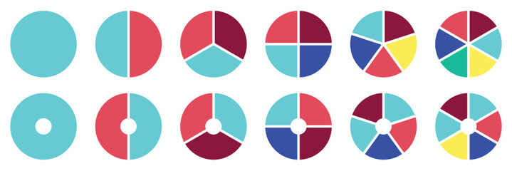 Poster - Circle diagram, pie chart infographic design. Flat process cycle. Progress sectors. business elements and statistics with numbers. Colorful diagram collection with,1 - 12 sections. vector illustration