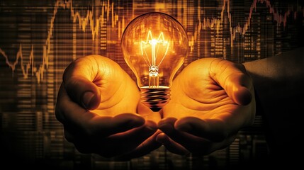 Poster - Bright Ideas Business Solution Innovative Concept Golden Lightbulb Hands Holding power future growth